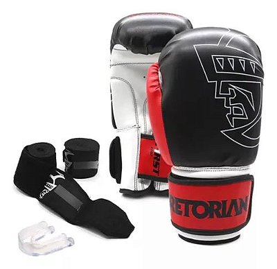 Conjunto luva de Boxe / Muay Thai First Pretorian Preto / Vermelho tam 12oz
