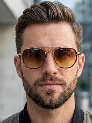 ÓCULOS DE SOL ARIZONA - HEXAGONAL - MARROM DEGRADÊ C/ DOURADO