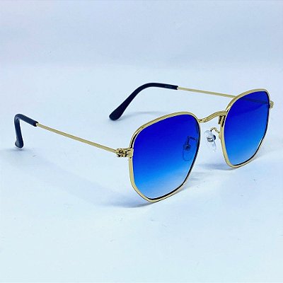 ÓCULOS DE SOL HEXAGONAL MIAMI - AZUL DEGRADÊ C/ DOURADO