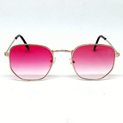 ÓCULOS DE SOL HEXAGONAL MIAMI - ROSA DEGRADÊ COM DOURADO