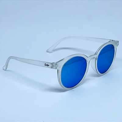 ÓCULOS DE SOL ESPORTIVO JHON POLARIZADO - TRANSPARENTE FOSCO C/ AZUL ESPELHADO