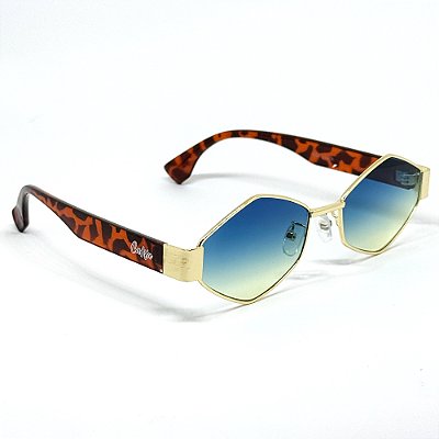 ÓCULOS DE SOL RETRÔ EVA - DOURADO COM AZUL CLEAR E HASTE ANIMAL PRINT