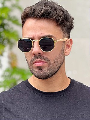 ÓCULOS DE SOL HAWAI - PRETO COM DOURADO HASTE CLARA
