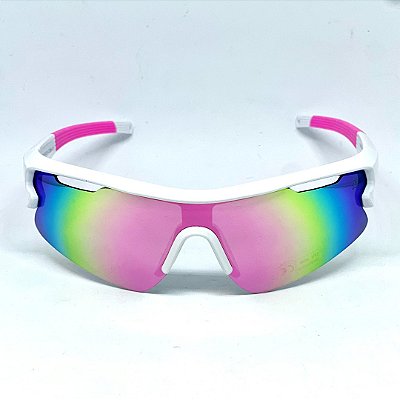 ÓCULOS DE SOL ESPORTIVO  MAX - ROSA ESPELHADO COM BRANCO