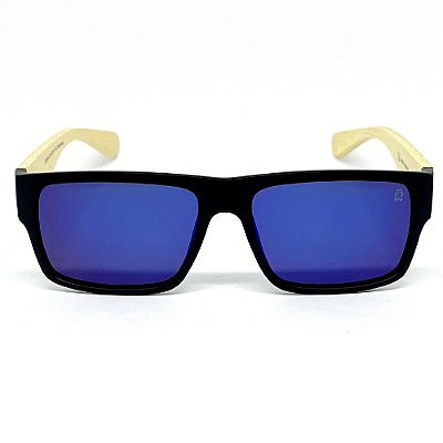 ÓCULOS DE SOL BEIRUTE POLARIZADO - AZUL ESPELHADO COM BAMBU