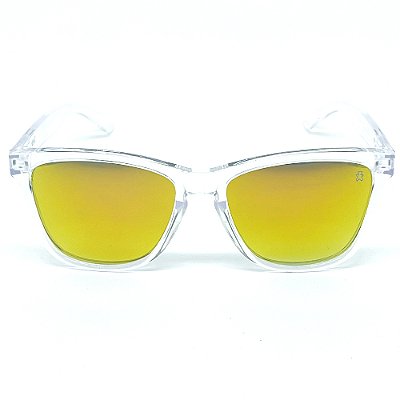 ÓCULOS DE SOL ESPORTIVO ZOOM - TRANSPARENTE COM LARANJA ESPELHADO