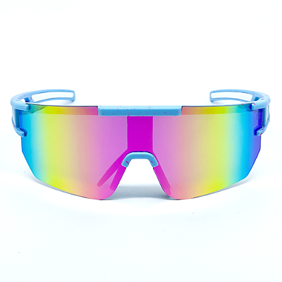 ÓCULOS DE SOL ESPORTIVO SNOW - AZUL BEBÊ C/ COLORIDO ESPELHADO