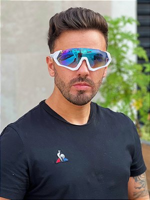 ÓCULOS DE SOL ESPORTIVO SPACE - BRANCO COM AZUL ESPELHADO