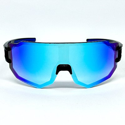 ÓCULOS DE SOL ESPORTIVO FLASH - PRETO COM AZUL BEBE ESPELHADO