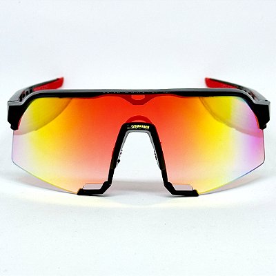 ÓCULOS DE SOL ESPORTIVO BOLT - PRETO COM VERMELHO ESPELHADO