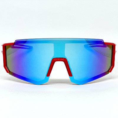 ÓCULOS DE SOL ESPORTIVO ICE - VERMELHO COM AZUL ESPELHADO