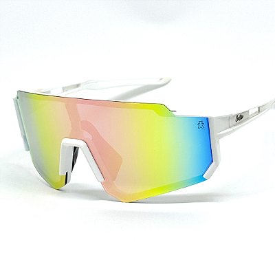 ÓCULOS DE SOL ESPORTIVO ICE - BRANCO COM ROSA ESPELHADO