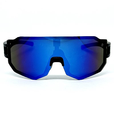 ÓCULOS DE SOL ESPORTIVO FLASH - PRETO COM AZUL ESCURO ESPELHADO