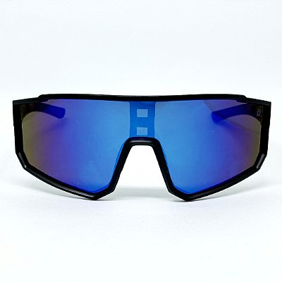 ÓCULOS DE SOL ESPORTIVO JET - PRETO COM AZUL ESPELHADO
