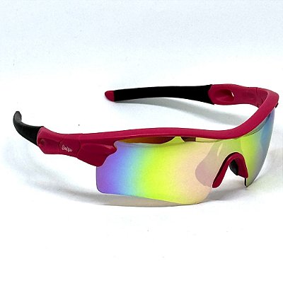 ÓCULOS DE SOL ESPORTIVO FAST - ROSA C/ CAMALEÃO ESPELHADO (Polarizado)