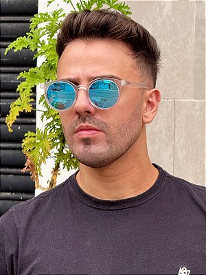 ÓCULOS DE SOL ESPORTIVO JHON POLARIZADO -TRANSPARENTE FOSCO C/ AZUL ESPELHADO