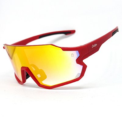 ÓCULOS DE SOL ESPORTIVO JUMP - VERMELHO COM VERMELHO ESPELHADO