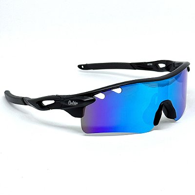 ÓCULOS DE SOL ESPORTIVO RUN - PRETO COM AZUL BEBÊ ESPELHADO