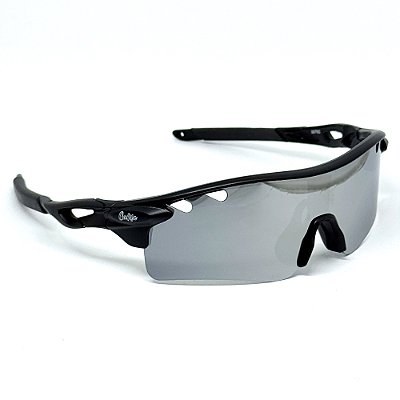 ÓCULOS DE SOL ESPORTIVO RUN - PRETO COM PRATA ESPELHADO