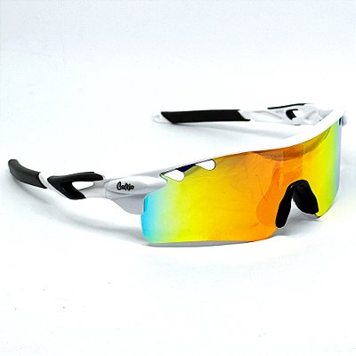 ÓCULOS DE SOL ESPORTIVO RUN - BRANCO COM LARANJA ESPELHADO