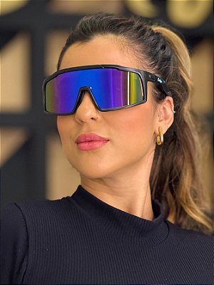 ÓCULOS DE SOL ESPORTIVO MESK - PRETO COM AZUL ESCURO ESPELHADO