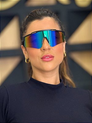 ÓCULOS DE SOL ESPORTIVO FLOW - PRETO COM CAMALEÃO ESPELHADO