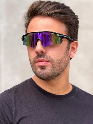 Óculos de Sol Esportivo Speed - Preto com Roxo Espelhado