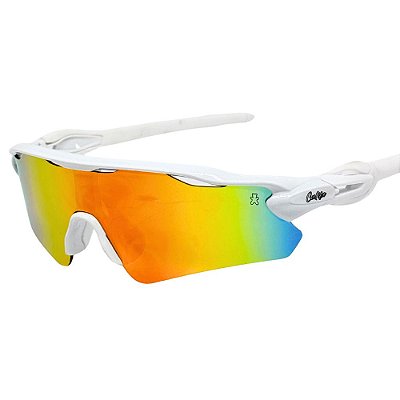 Óculos de Sol Esportivo Speed - Branco com Laranja Espelhado