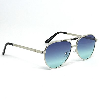 Óculos de Sol Aviador Dublin - Prata com Azul degradê