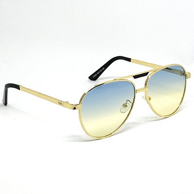 Óculos de Sol Aviador Dublin - Dourado com Azul degradê