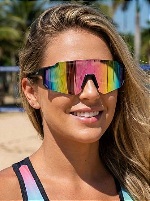 ÓCULOS DE SOL ESPORTIVO ICE - PRETO COM ROSA ESPELHADO