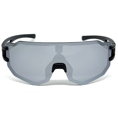 ÓCULOS DE SOL ESPORTIVO FLASH - PRETO COM PRATA ESPELHADO