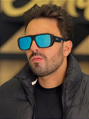 Óculos de Sol Polarizado London - Preto com Azul Espelhado