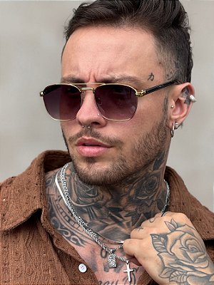 Óculos de Sol Aviador Trip - Preto Degradê C/ Dourado