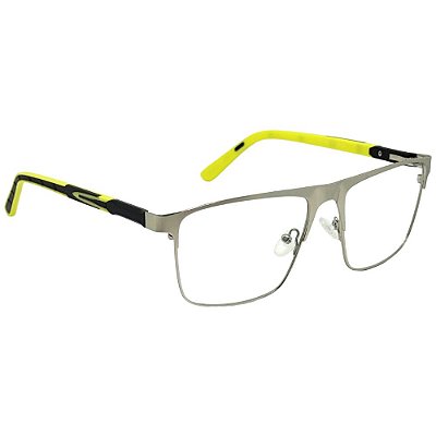 Óculos Rentagular Brax - Prata C/ Verde Limão