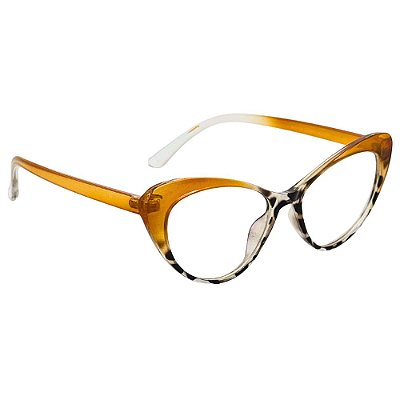 Óculos Gatinho Vitoria - Laranja C/ Animal Print (Anti Blue)