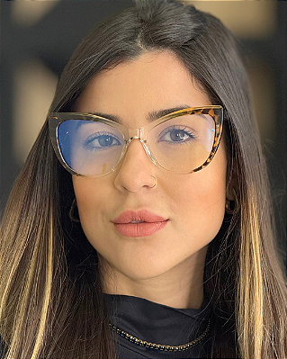 Óculos Gatinho Lays - Animal Print Cristal (Anti Blue)