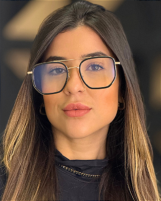 Óculos Hexagonal Stark - Preto c/ Dourado (Anti Blue)