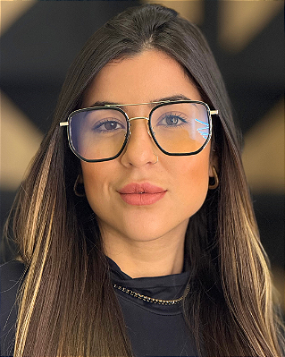 Óculos Hexagonal Stark - Preto c/ Prata (Anti Blue)