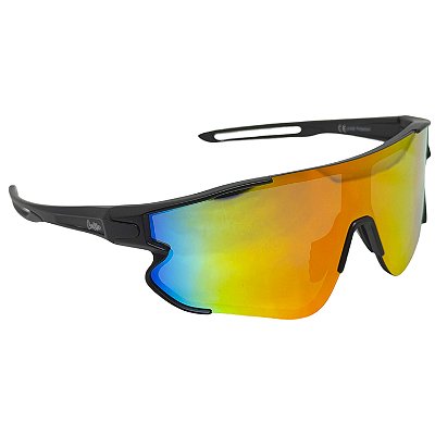 Óculos de Sol Esportivo Pulse - Preto c/ Colorido Espelhado