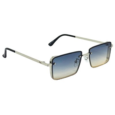 Óculos de Sol Retangular Bella - Azul Degradê C/ Amarelo