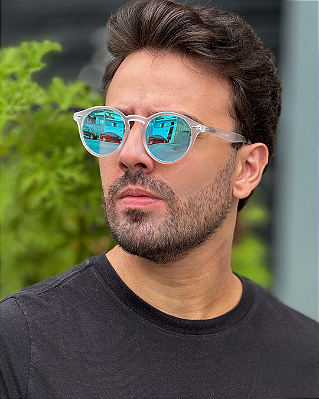 ÓCULOS DE SOL CALI - TRANSPARENTE FOSCO C/ AZUL BEBÊ ESPELHADO