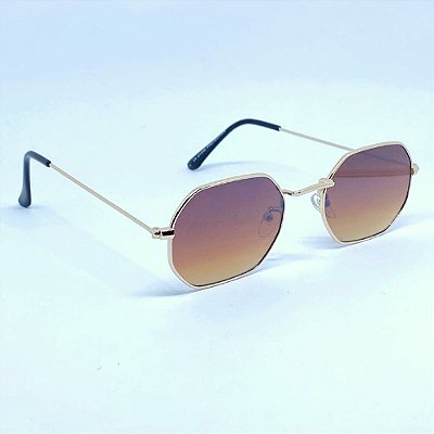 ÓCULOS DE SOL OCTAGONAL LONG BEACH - MARROM DEGRADÊ COM ROSE GOLD