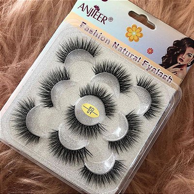 Cartela De Cílios Postiços 8D 5 Pares - Anjieer