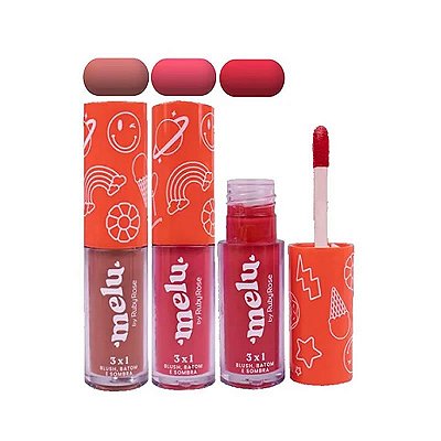 Blush, Batom E Sombra 3x1 Melu 4,1ML - Ruby Rose