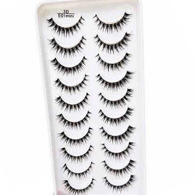 Cartela De Cilios 10 Pares Base Transparente - E01 Mini