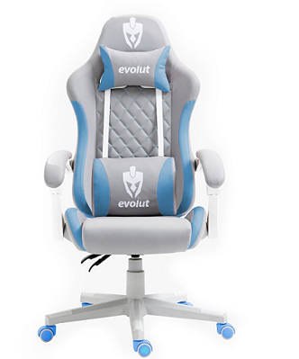Cadeira Gamer Prism Cinza e Azul com Almofadas EVOLUT