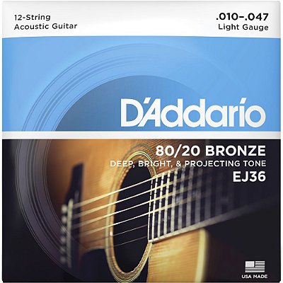 Encordoamento Violão 12 cordas D'Addario EJ36 010-047 Bronze 80/20 Light