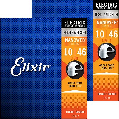 2 Encordoamentos Guitarra Elixir 010-046 Nanoweb Light 12052
