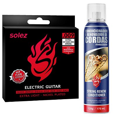 Encordoamento Guitarra Solez SLG9 009-042 Extra Light + Condicionador de Cordas LCCS